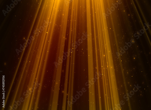 abstract orange color beams of light, rays of light screen overlay on black background.