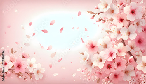 Illustration with a background of fluttering cherry blossom petals