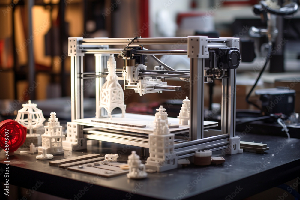3D printing press machine  during work. Three-dimension, 3d printer printing - obrazy, fototapety, plakaty 