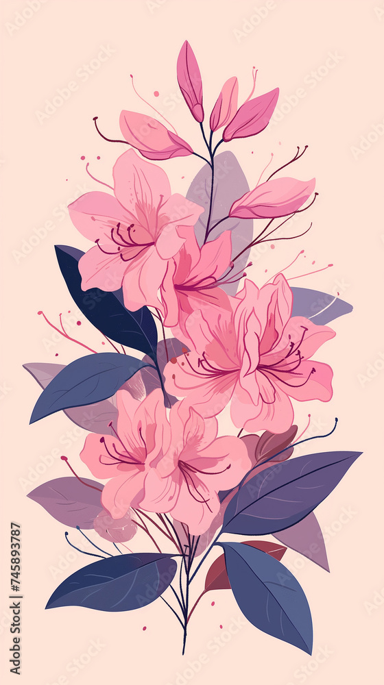 Background with pink and yellow leaves. AI generated art illustration. Background with pink and yellow leaves. AI generated art illustration.