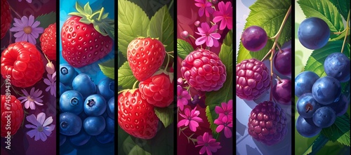 Assortment of ripe summer berries neatly aligned highlighting the freshness and juicy texture of each fruit