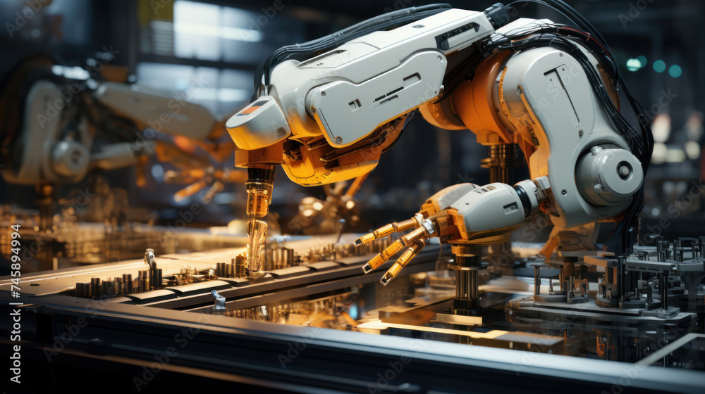 A robotic factory for microchip production. A robotic factory for microchip production.