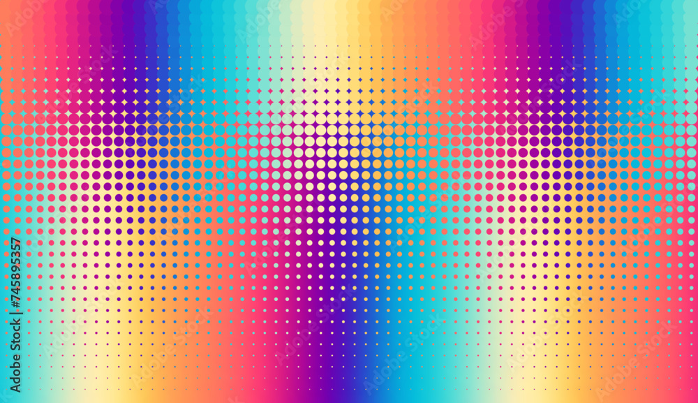 Colourful gradient halftone dots background. Vector illustration. Abstract pop art style dots on abstract blur background