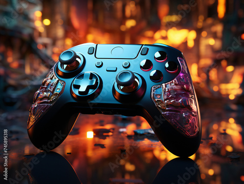 Modern video game controller on dark background