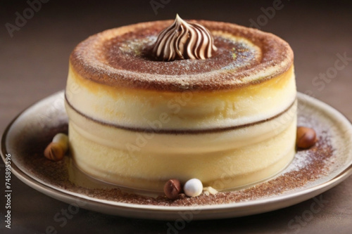 Souffle with many flavor topping gliter sprinkle tiramisu bublegum flavor. Generative AI.