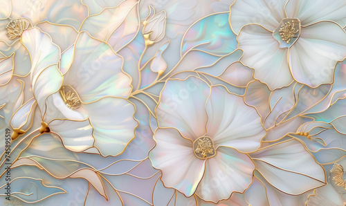 luxurious golden flowers on a holographic foil art nouveau design 