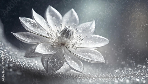 Abstrakcyjny biały kwiat na brokatowym tle, tapeta, dekoracja. Generative AI © mycatherina