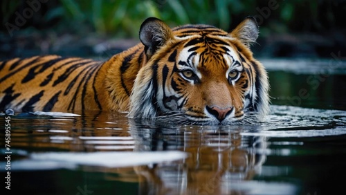 Tiger in Water with Reflection