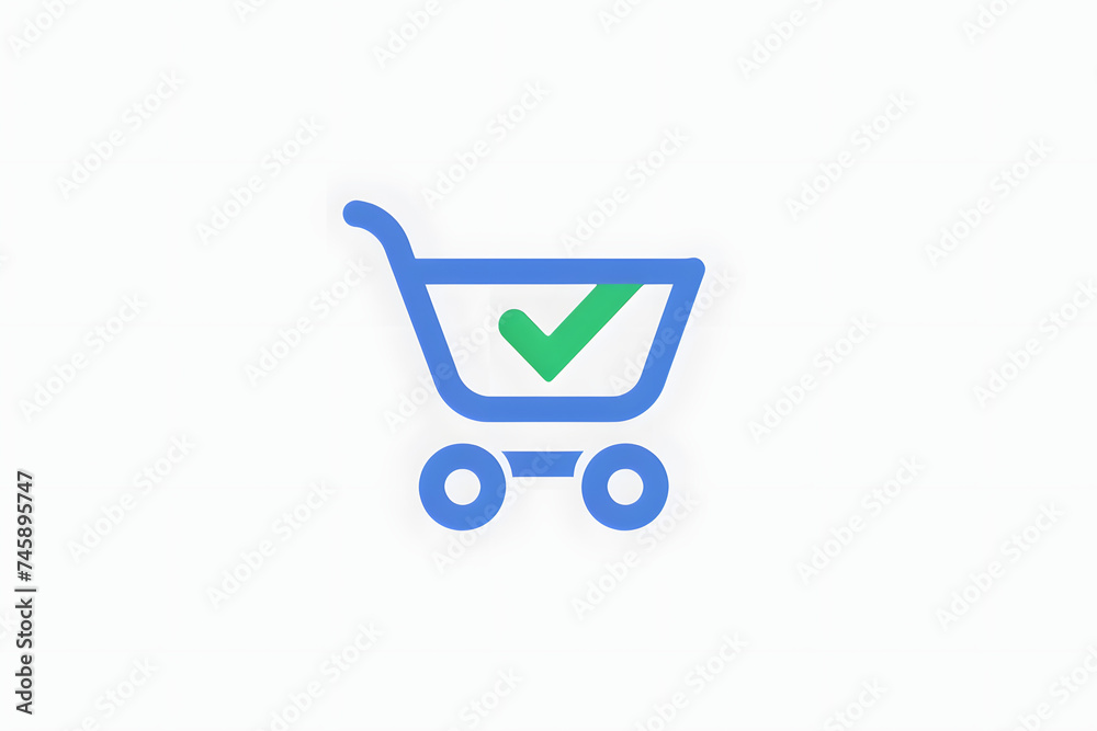 logo, blue shopping cart with green checkmark logo, blue shopping cart with green checkmark
