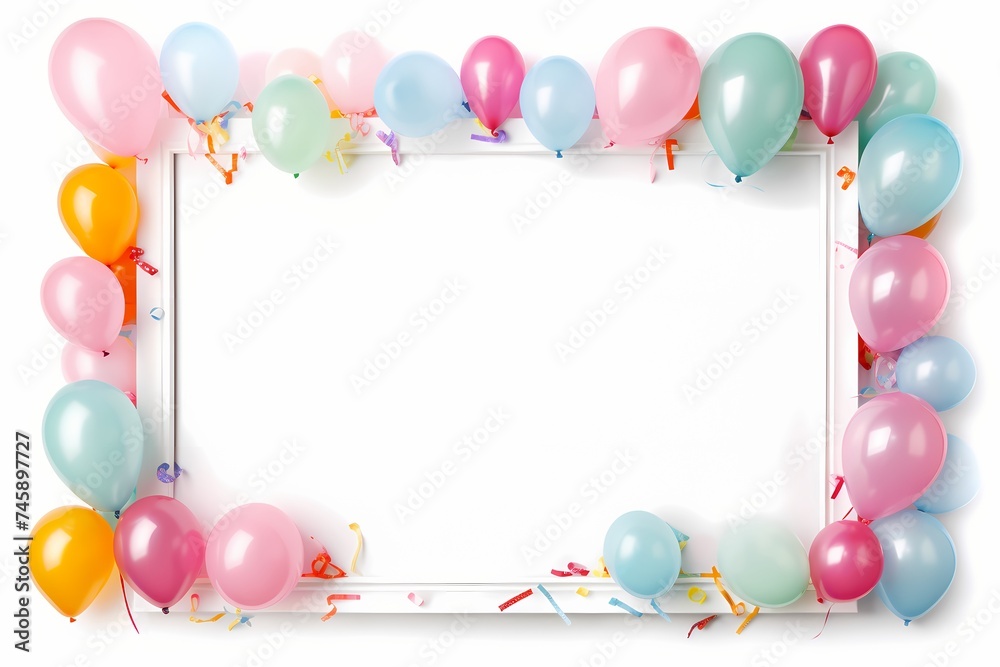 A festive border of balloons, ranging from small to large, surrounds an empty birthday frame, ready to capture the joyous moments in high-definition glory.