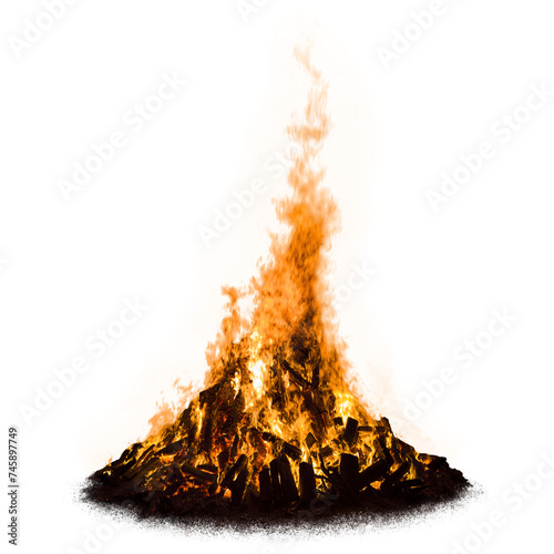 A large bonfire isolated on empty background