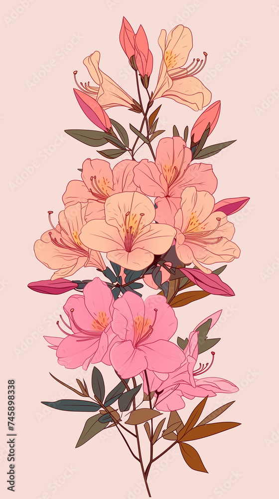 Background with pink and yellow leaves. AI generated art illustration. Background with pink and yellow leaves. AI generated art illustration.