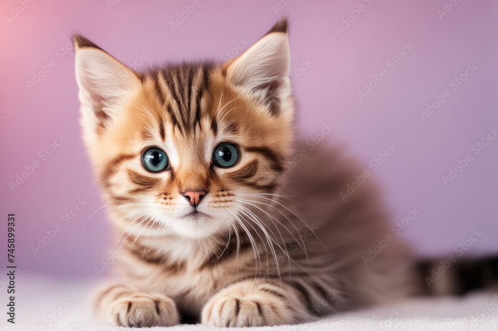 Curious Kitten with Striking Blue Eyes on Pink Background