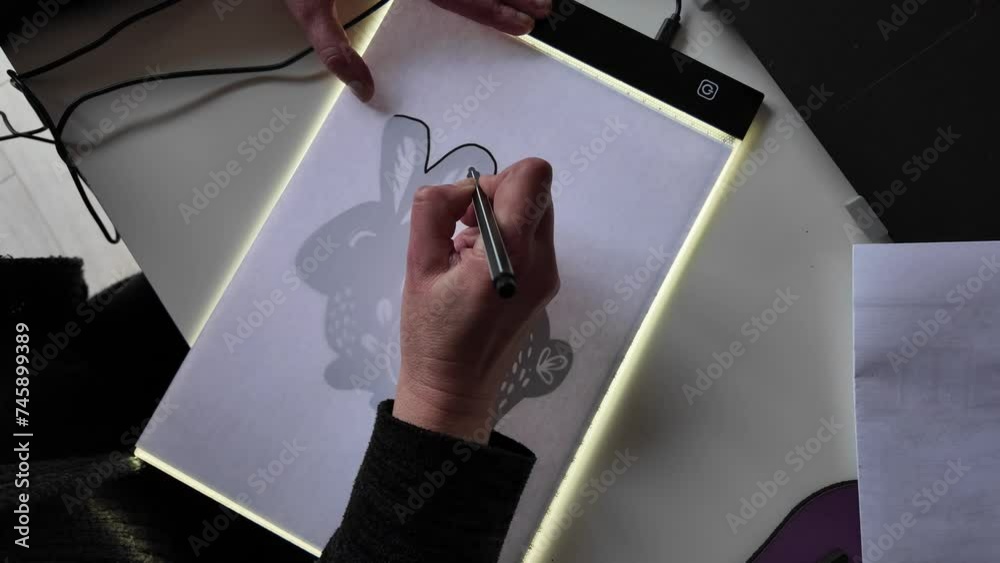 Mains dessinent lapin tablette lumineuse