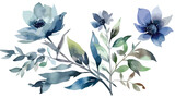 Watercolor Illustration of Blue Flowers Isolated on