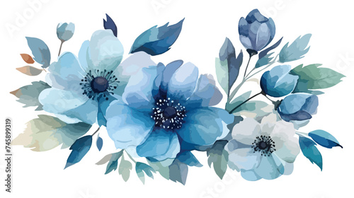 Fototapeta Naklejka Na Ścianę i Meble -  Watercolor Illustration of Blue Flowers Isolated on