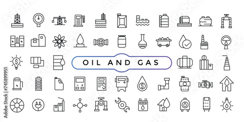 Set of oil and gas industry Icons. Simple line art style icons pack. Thin line web icon set.