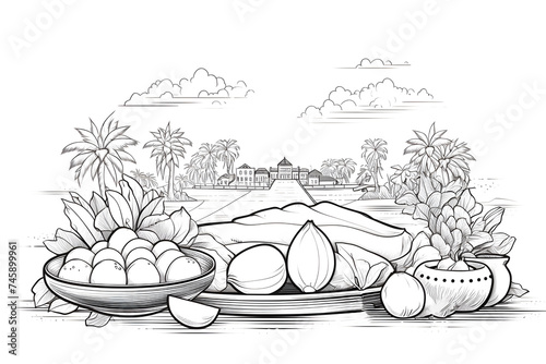 Ugadi Festival Black and White Illustration