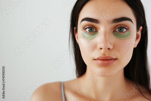 woman with algae undereye patches, relaxed expression photo