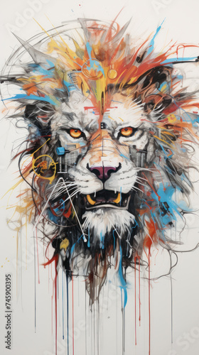 Bright juicy colorful Lion poster on a white background. © writerfantast