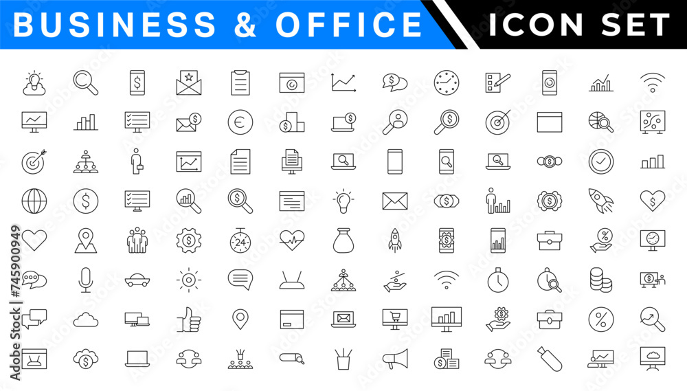 Business andoffice web icons in line style. Money, bank, contact, infographic. Icon collection. Vector illustration