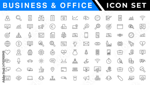 Business andoffice web icons in line style. Money, bank, contact, infographic. Icon collection. Vector illustration photo