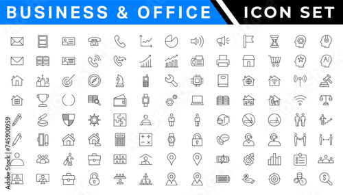 Business and Finance web icons in line style. Money, bank, contact, infographic. Icon collection. Vector illustration