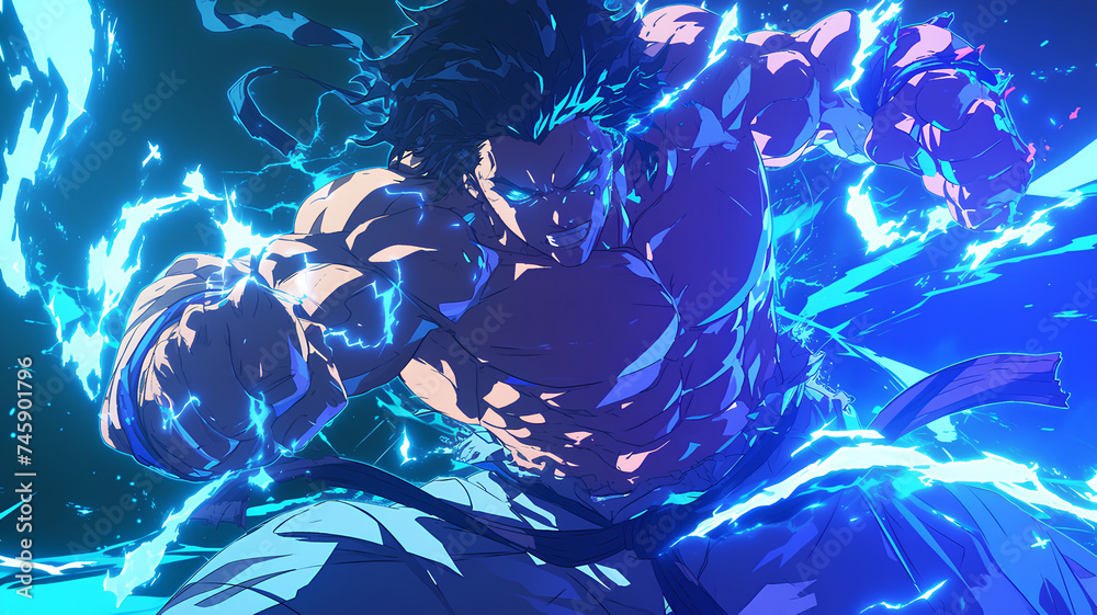 Obraz premium the pose of an anime burly man ready to fight