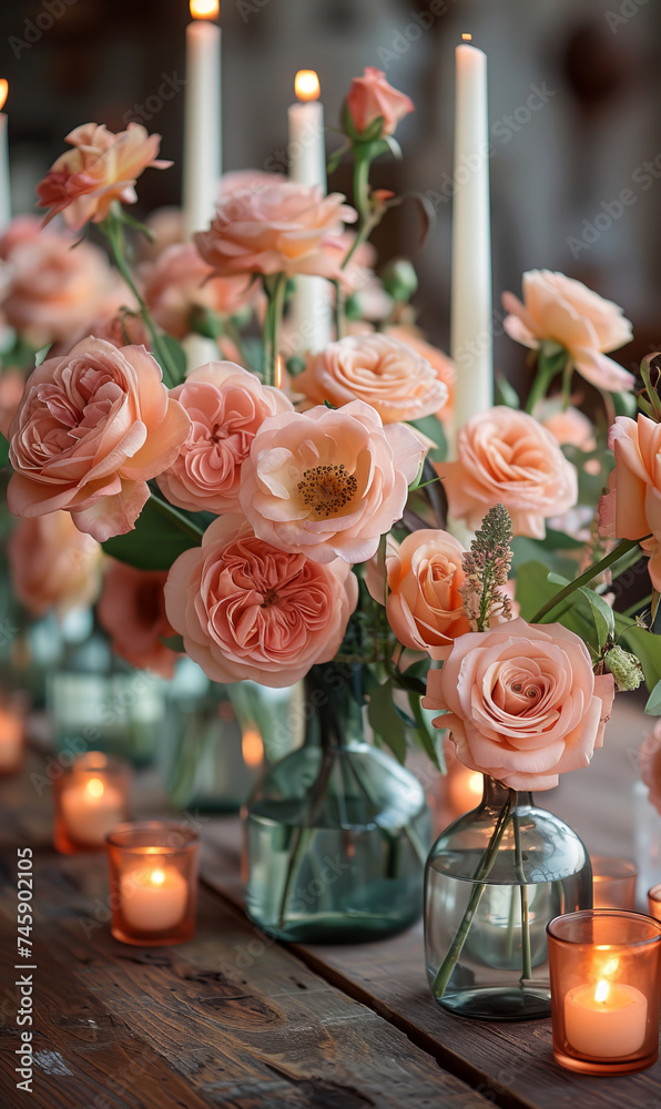 Fototapeta premium candles and flowers on table