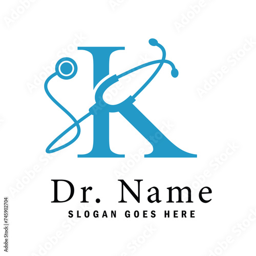 Letter K Stethoscope Logo. Alphabet K Doctor Business Icon