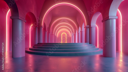 podium background, 3d rendering in hot pink