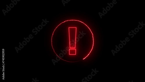Abstract glowing neon exclamatory text icon animation