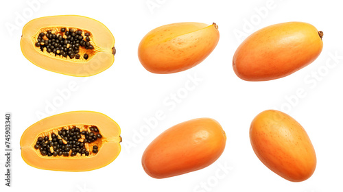 Papaya Collection: Exotic Tropical Fruits in Vibrant 3D Digital Art. Healthy Vitamin-Rich Nutrition Isolated on Transparent Backgrounds, Perfect for Design Mockups and Culinary Graphics!