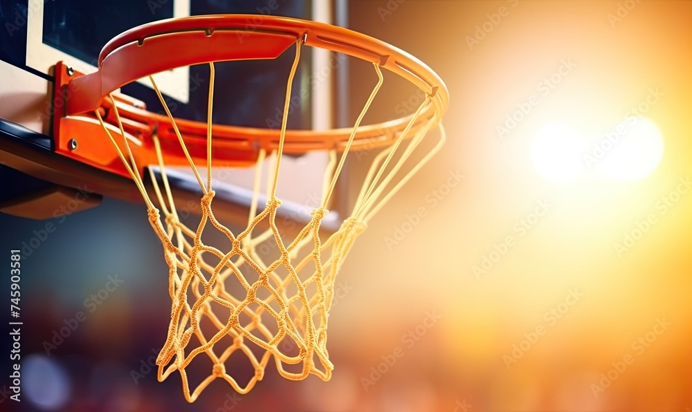 A Majestic Basketball Soaring Through the Hoop in Close-Up Glory