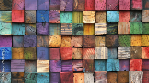 Colorful Mosaic of Painted Wood Planks in an Array of Textures