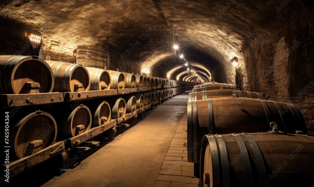 Tunnel Filled With Wooden Barrels
