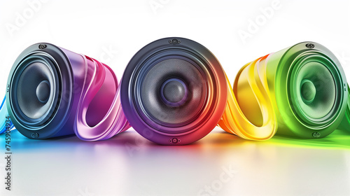 Loudspeaker or Soundspeaker with wavy curve in colorful design, isolated on white background, illustration and presentation, photo