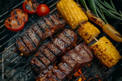 BBQ Grill With Corn, Corn on the Cob, and Tomatoes