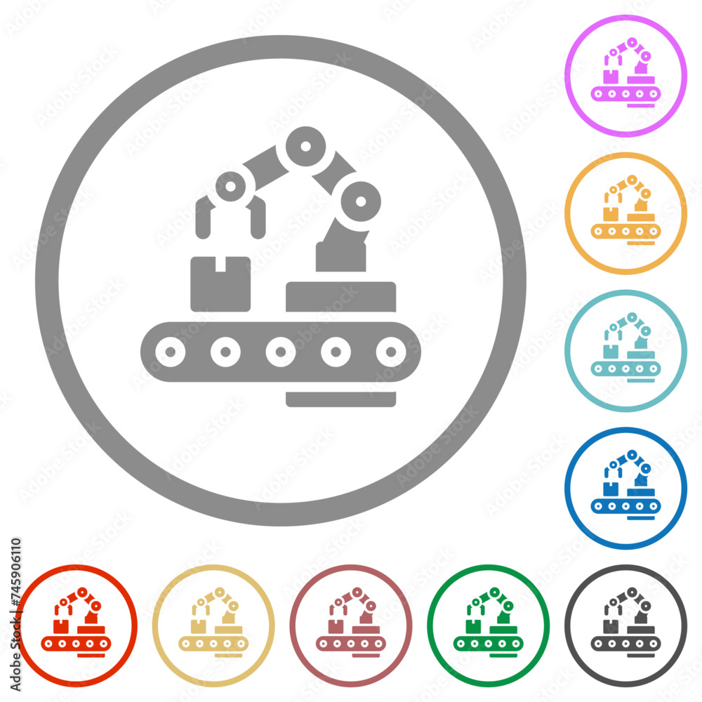 Robotic arm flat icons with outlines Robotic arm flat icons with outlines