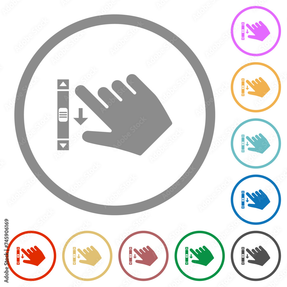 Right handed scroll down gesture flat icons with outlines Right handed scroll down gesture flat icons with outlines