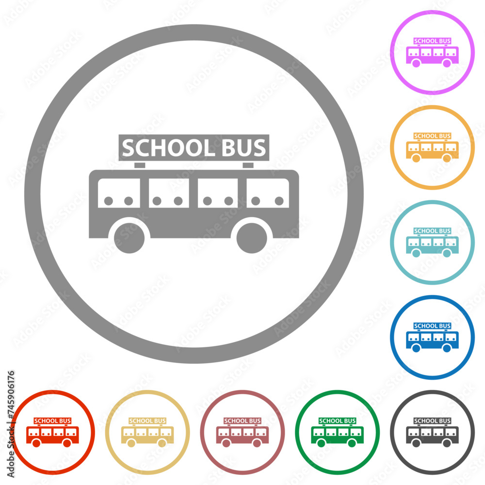school bus with students side view flat icons with outlines school bus with students side view flat icons with outlines