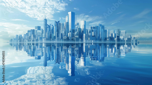A large city background with blue reflections. © imlane