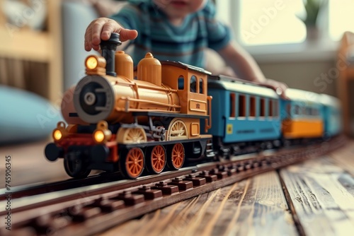 Child Playing With Toy Train