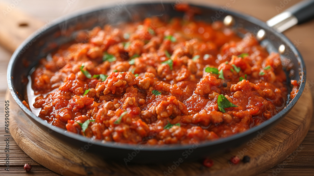 Italiano Ragù, ragout, bolognese sauce garnished with fresh parsley, ready to be served