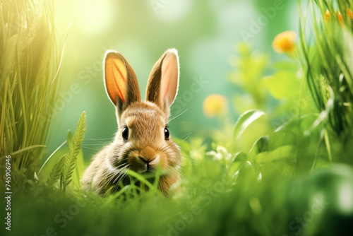 Little rabbit hiding in the grass, Easter theme.