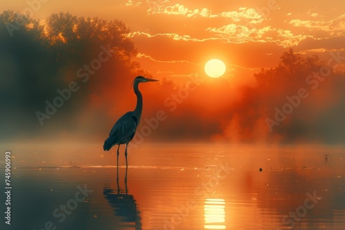 Bird Standing in Water at Sunset © Yana