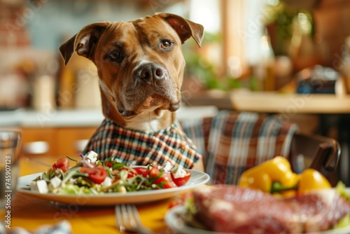 Dog Sitting at Table With Plate of Food