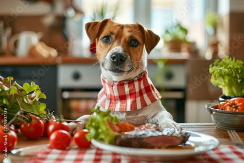 Dog Sitting at Table With Plate of Food