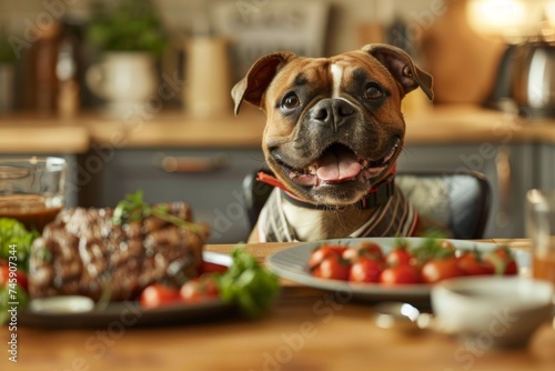Dog Sitting at Table With Plate of Food © Yana
