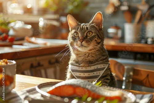 Cat Sitting on Table With Scarf Around Neck